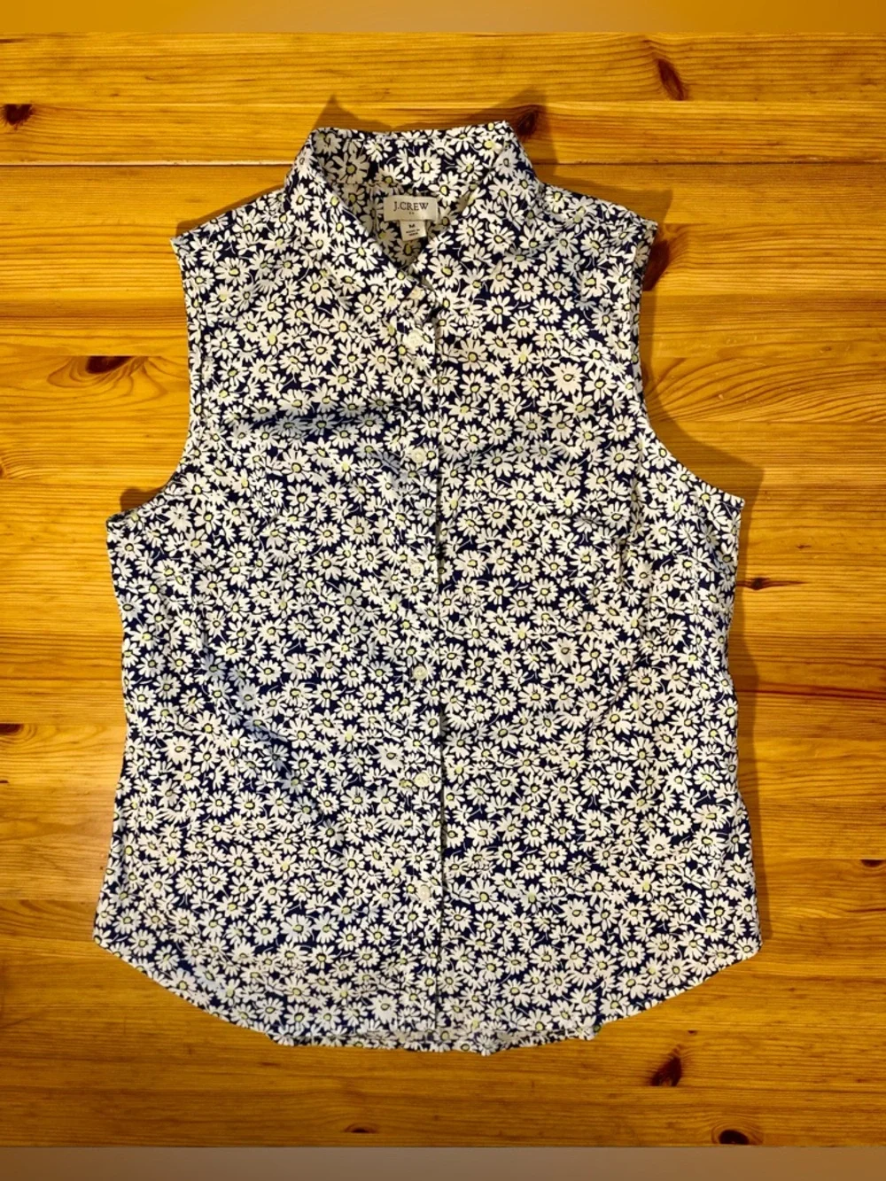 J. Crew Women's Sleeveless Daisy Cotton Poplin Shirt Antique Navy Size Medium